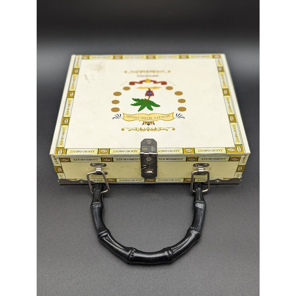 Woman's Cigar box Purse Adornment box with Tropical birds, Parrots, Floral Motif